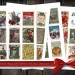 A set of three sheets featuring a collage of vintage Christmas magazine covers. Each sheet showcases a variety of festive and nostalgic illustrations, including Santa Claus, children, and holiday scenes. The sheets are labeled "Antique Christmas Magazine Cover Collage Sheets" and tied with a red ribbon.