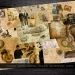 A vintage-themed collage of travel-inspired images, featuring maps, ships, old photos, compasses, hot air balloons, and various historical illustrations. Text at the bottom reads, "Vintage Travel Digital Collage Masterboard Sheet" on a dark wooden background.
