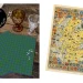 An image featuring two items on a wooden surface: a pair of glasses and two sheets with a blue and green tartan pattern labeled "CLAN AGNEW TARTAN," and a detailed map of Scotland adorned with various crests on a white background.