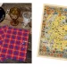 The image shows a wooden table with two tartan-patterned cloths and three vintage glasses on the left. A logo with the text "CLAN AINSLIE TARTAN" is at the top. On the right, there's a detailed illustrated map of Scotland with numerous crests decorating the borders.