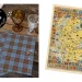 On the left, two plaid napkins in Clan Anderson Tartan beside two glasses. On the right, a colorful vintage map of Scotland adorned with various crests and intricate details.