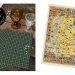 The image has two parts. On the left, two green and blue tartan napkins lie next to amber and clear glasses on a wooden table beneath a "Clan Campbell Tartan" label. On the right, there's a detailed map of Scotland adorned with various colorful heraldic crests.