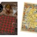 A wooden table with two red and green plaid napkins next to three differently colored glass goblets. On the right side, a detailed map of Scotland with various crests and shields. Above the table, the text "ROYAL STEWART TARTAN" is displayed within a black oval.