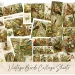 A collection of vintage-style collage sheets shows various colorful birds in nature settings. The sheets, labeled "Vintage Birds No1 Collage Sheets," are scattered across a surface, with a pair of crafting scissors visible at the bottom left corner.