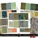 A hand holds a collage sheet displaying intricate patterns inspired by William Morris. Surrounding it are four more sheets showcasing similar floral and nature-inspired designs in various colors. A decorative vintage key rests beside the sheets. Text reads "The Art of William Morris.