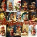 A collage of festive illustrations features mice in various Christmas-themed settings. The mice are wearing holiday attire, such as Santa hats and scarves, and are engaged in activities like reading, baking, lighting candles, and decorating. The text "Christmas Mice" is in the center.