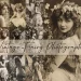 A collage of sepia-toned vintage photographs featuring young girls dressed as fairies with wings and floral crowns. The text "Vintage Fairy Photographs" is written across the center. The images evoke a whimsical, old-fashioned charm.
