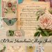 A vintage collage featuring roses, floral patterns, sheet music, and decorative text seamlessly blended with various textures and colors. "Old Rose Collage Masterboard Sheet" is elegantly inscribed at the bottom, capturing a timeless artistic essence.