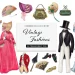 A collection of vintage fashion illustrations featuring hats, fans, bags, parasols, and various outfits. Items include a pink dress, blue coat, top hat, and shoes. The center text reads "Commercial Use Clipart: Vintage Fashions, 50 Transparent PNG.